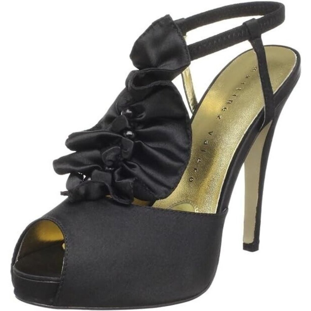 NEW Martinez Valero OBIE Black Satin Heels Pumps, Sz 7.5, NIB